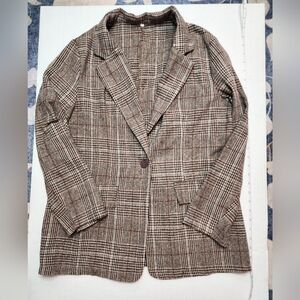 SHEIN Brown Plaid Blazer